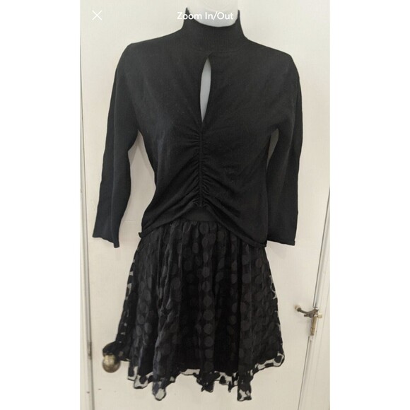 Vintage 90s Sheer lined black Polka Dot Mini Skater Skirt L - Picture 1 of 3